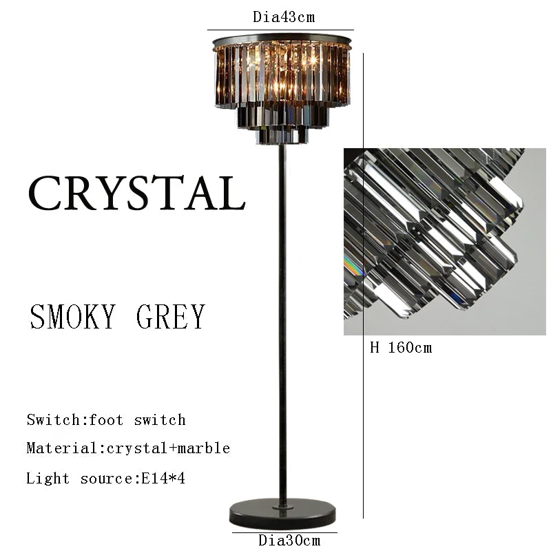 Gray Crystal Floor Lamps Luxury Led Home Decoration Amber Standard Light Living Room Bedside Appliance Standing Lighting 2025