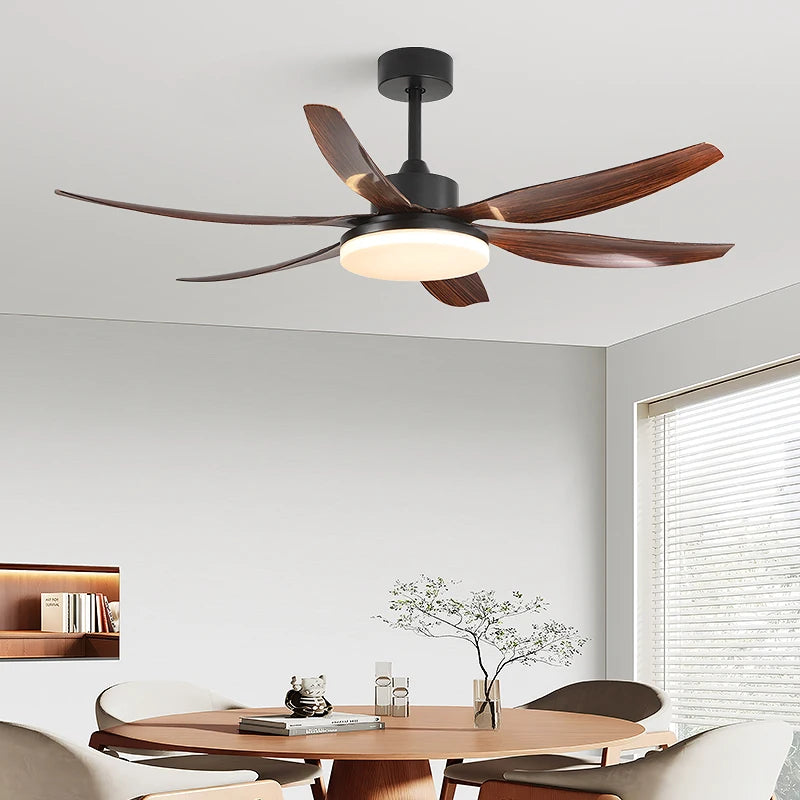 Vintage Walnut Wood Ceiling Fan with Light - French Retro Fan for Living Room