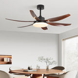 Vintage Walnut Wood Ceiling Fan with Light - French Retro Fan for Living Room