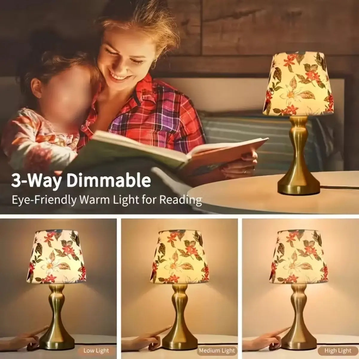 Nordic retro style desk lamp with fabric lampshade - USB powered dimmable night light, perfect for bedroom, study, and home deco
