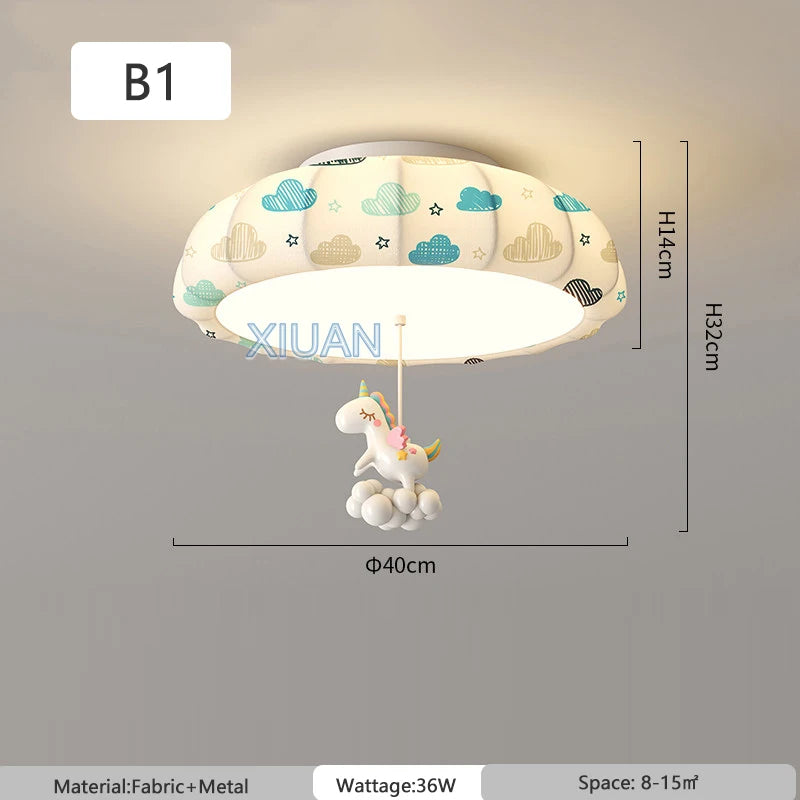 Cartoon Bear Horse Rabbit Ceiling Lamps for Children's Room Bedroom Nursery School Boy Girl Pink Blue Fabric Chandelier Light