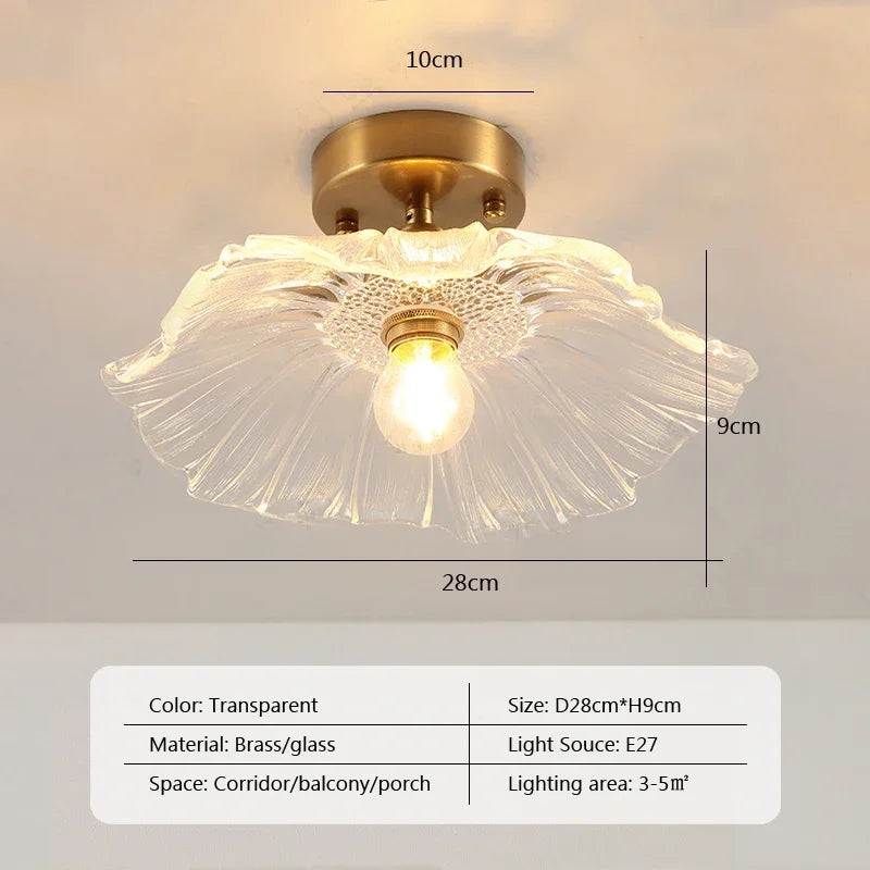 Retro LED Glass Ceiling Lights Nordic Brass Flower Aisle Decors Fixtures Living Room Corridor Balcony lamp Home Lighting Lusters&#39;