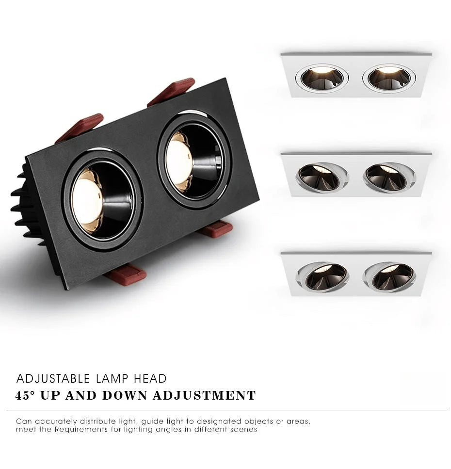LED Ceilling Spotlight Dimmable Recessed Lighting Fixtures Adjustable Angle 7W12W15W CREE COB Chip Spotlight