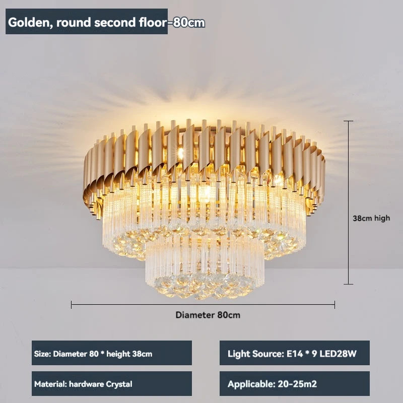Modern round square layered crystal chandelier black gold luxury Led ceiling lamp living room main lamp villa foyer lighting
