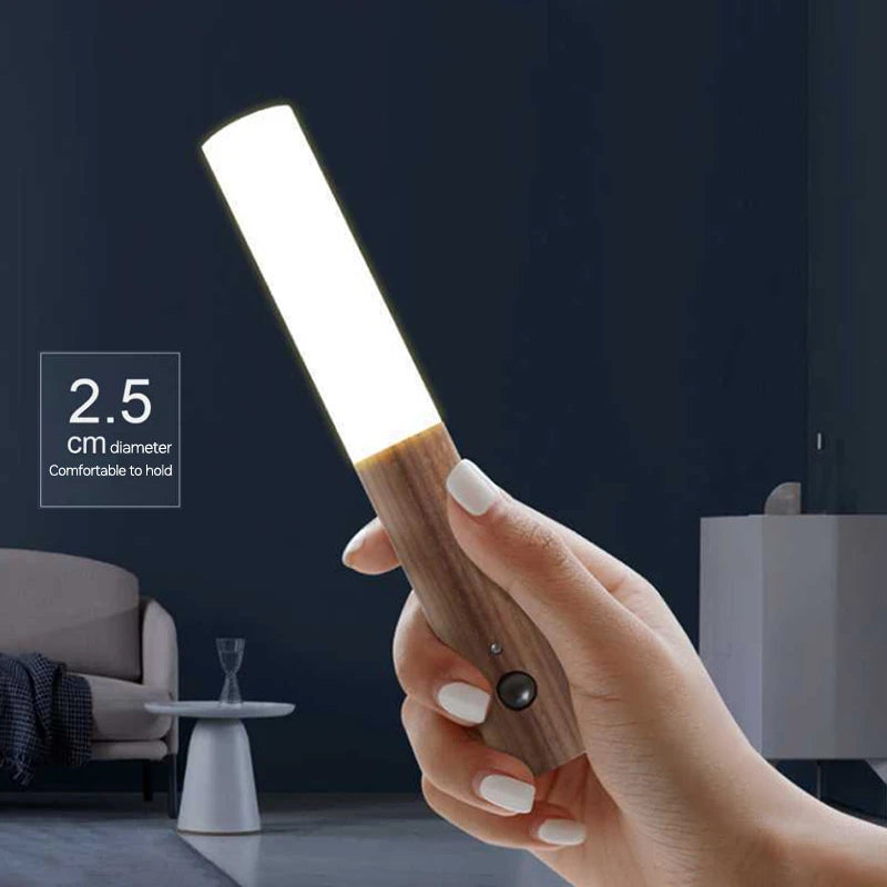 LED Wood Night Light PIR Motion Sensor Magnetic Wall Lamp USB Rechargeable Lights Home Staircase Bedroom Lamps Bedside Lighting