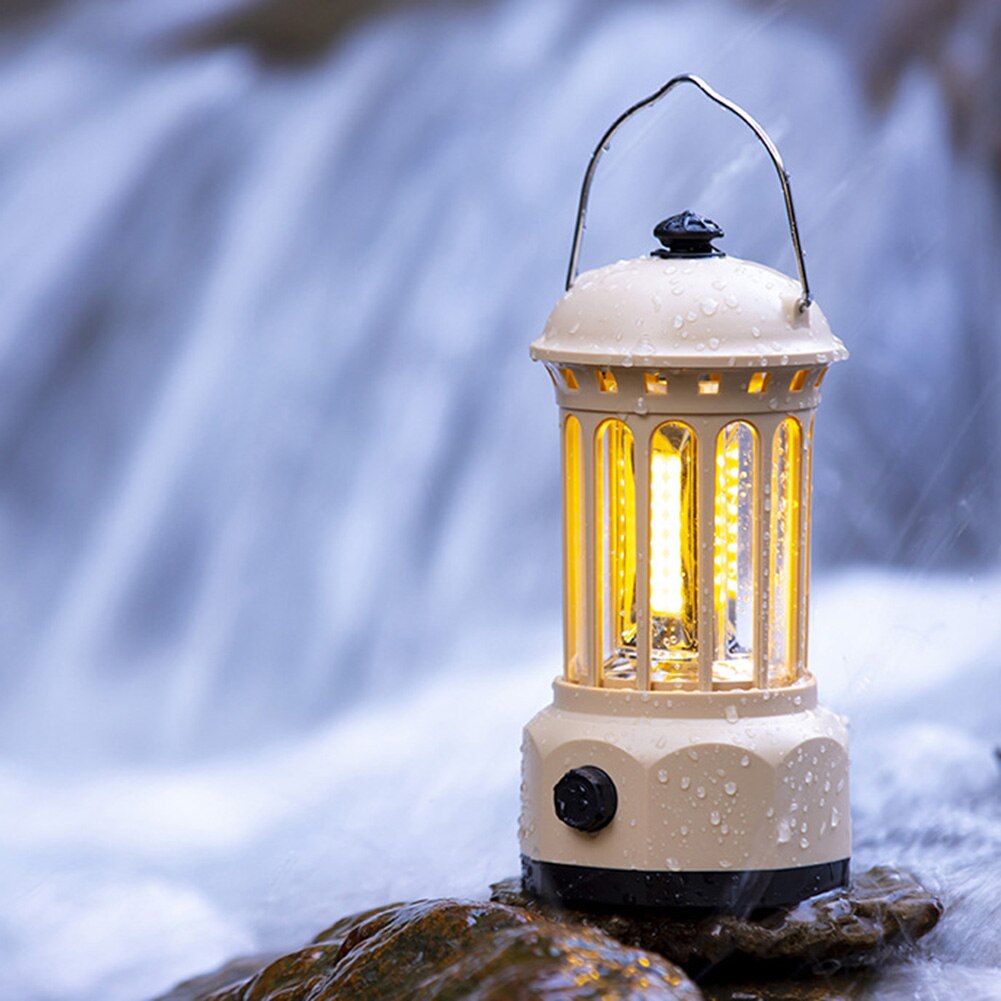 Portable Retro Camping Lantern Emergency COB Camping Light Waterproof Lightweight Tent Lamp with Hook for Outdoor Hiking BBQ