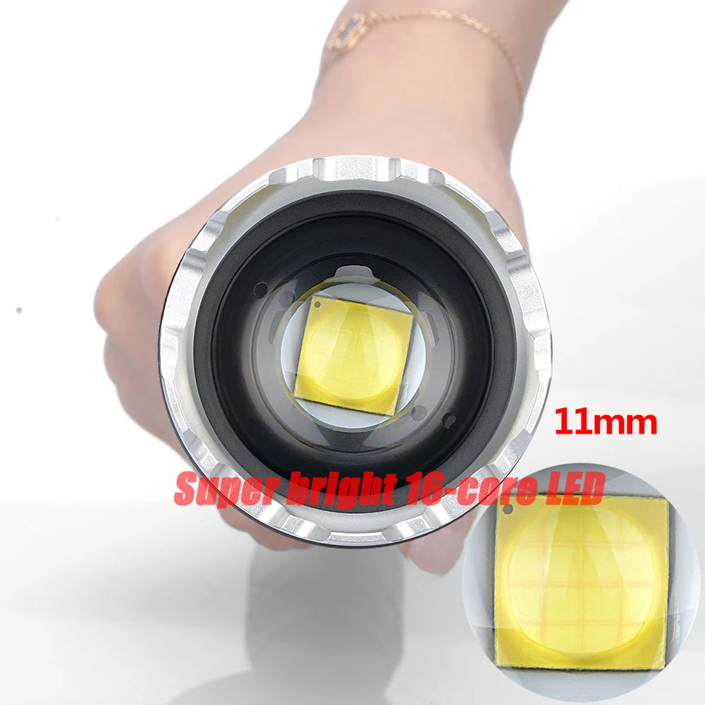 The Most Brightest Led Flashlight XHP110.2 16-core Power Bank 10000mah Torch Usb Rechargeable 21700 Battery Zoomable Lantern 50W