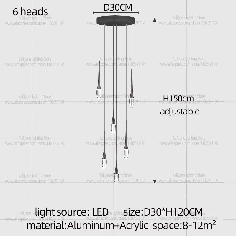 Nordic Minimalist Chandelier Home Decor Living Room Loft Chandelier Interior Lighting Duplex House Villa LED Stair Pendant Light