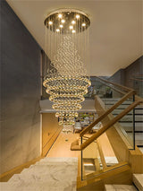 Modern Luxury LED Crystal Chandelier Lamp Stair Lights Droplight Double Entry Long Circular Crystal Lighting  Lobby Chandelier