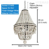 Vintage Black Pendant Chandelier Wood Beaded Antique Lighting Foyer Dining Nordic Chandelier Bedroom Pendant Kitchen Lamps