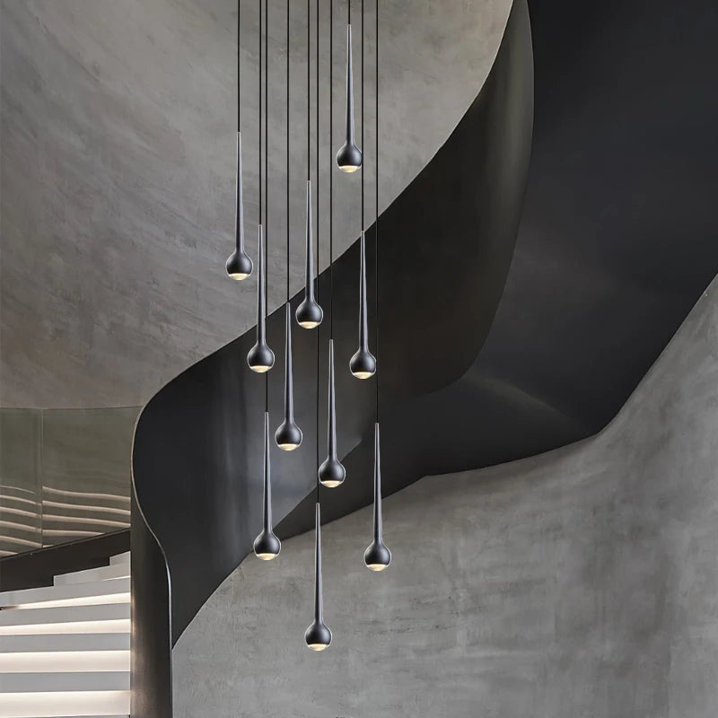Nordic Water Droplet Pendant Light Hanging Stairs Chandelier Living Room Ceiling Light Modern Villa Bedside Lamp Indoor Lighting