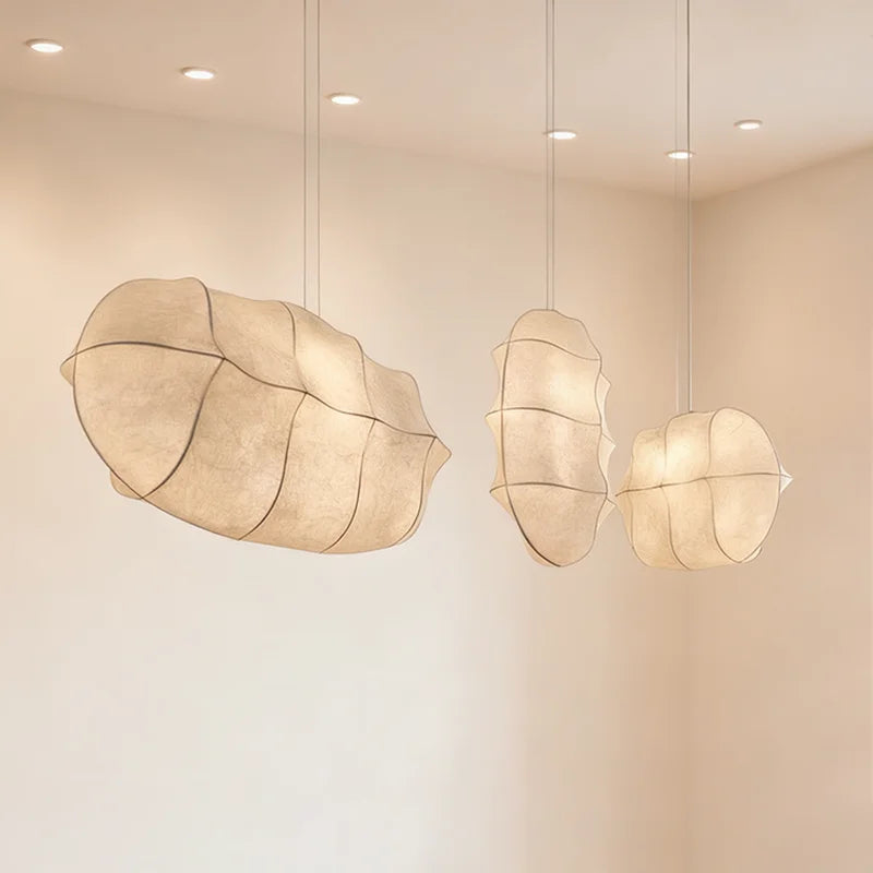 Japanese Wabi-Sabi White Silk Sailboat Pendant Light - E27 Textile Ceiling Chandelier Lamp Fixture for Living Room, Dining Room & Bedroom Decor