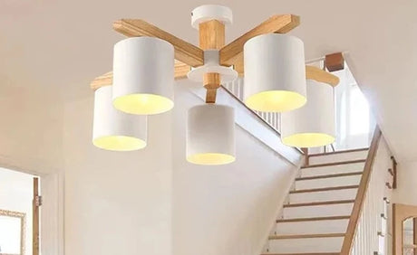 Modern solid wood living room pendant lamp E27 ceiling lamp bedroom ceiling pendant lamp hotel restaurant interior lighting bulb