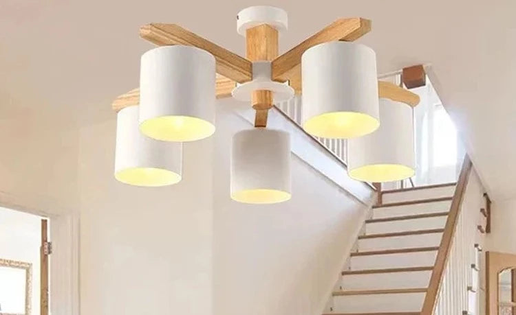 Modern solid wood living room pendant lamp E27 ceiling lamp bedroom ceiling pendant lamp hotel restaurant interior lighting bulb