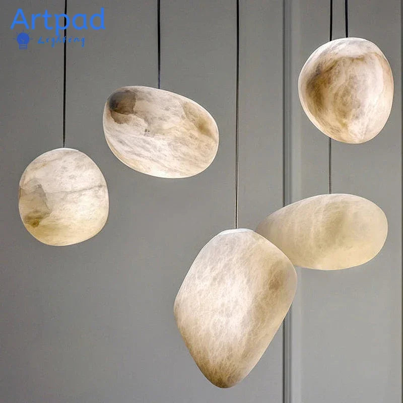 Postmodern Alabaster Staircase Pendant Light High-End Living Room Bedside Dining Room Lighting Spanish Natural Marble Chandelier
