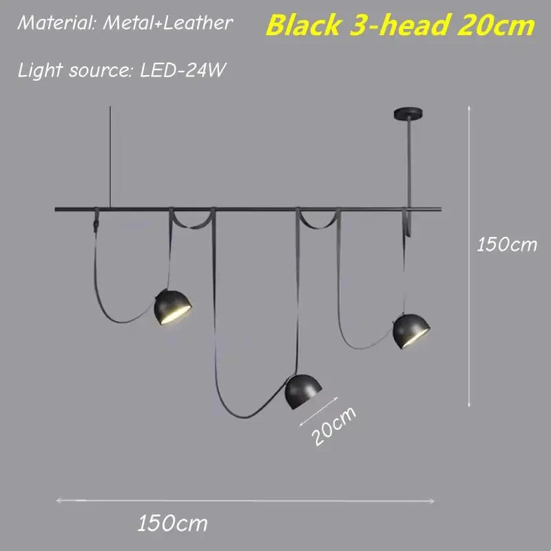Leather Adjustable LED Ceiling Chandelier Nordic Home Appliance Handmade Dining Living Room Decoration Show Flat Pendant Lamp