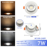 LED Change Color 3 CCT 3000K 4000K 6000K LED Ceiling Spotlight Embedded Light 7W AC 110V 220V Adjust 90°  1-10pcs Lighting Spot