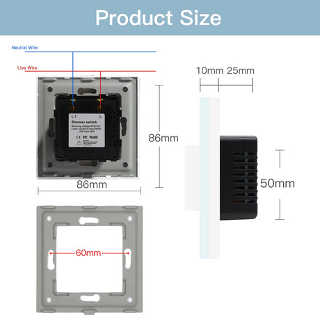 Mechanical Dimmer Switch Led Dimmable Wall Light Switches EU Standard Lamp Switch Brightness Adjustable Glass Frame 10A