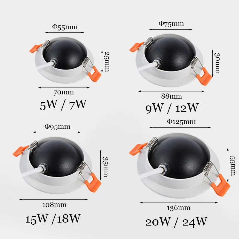 Recessed 360° Rotating Dimmable COB LED Downlights 7W 9W 12W 15W 18W 20W Ceiling SpotLights AC85~265V Lobby Living Room Bedroom