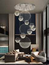 Modern LED Crystal Ball Chandeliers For Staircase Living Room Spiral Pendant Hanging Light Hall Villa Lobby Lamp Lustre Fixtures