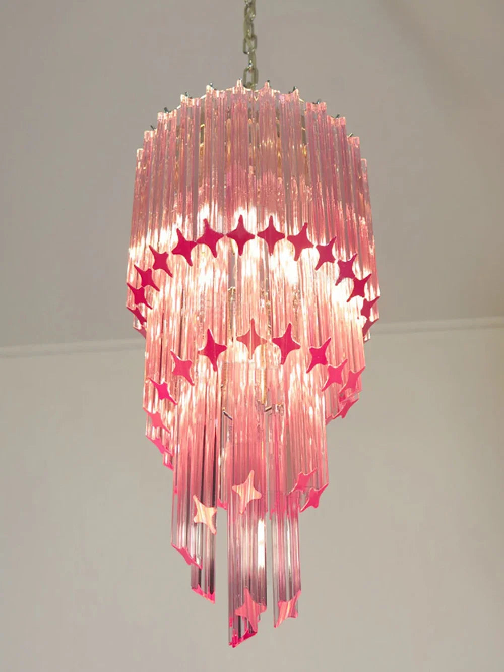 Modern Luxury Pink Crystal Glass LED Pendant Light Nordic Ceiling Home Decoration Lobby Living Room Staircase Ceiling Lamp