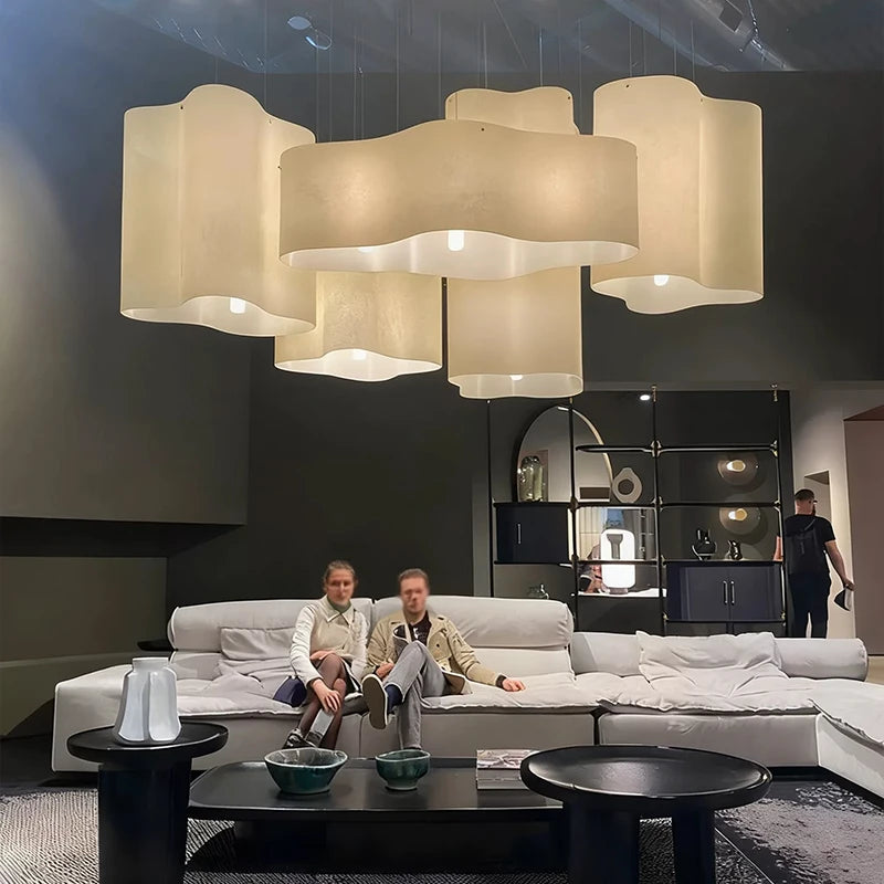 Nordic Wabi-Sabi Dupont Paper Pendant Light - Durable Fabric Ceiling Chandelier Lamp Fixture for Living Room, Dining Area, Hotel & Villa Hall Decor