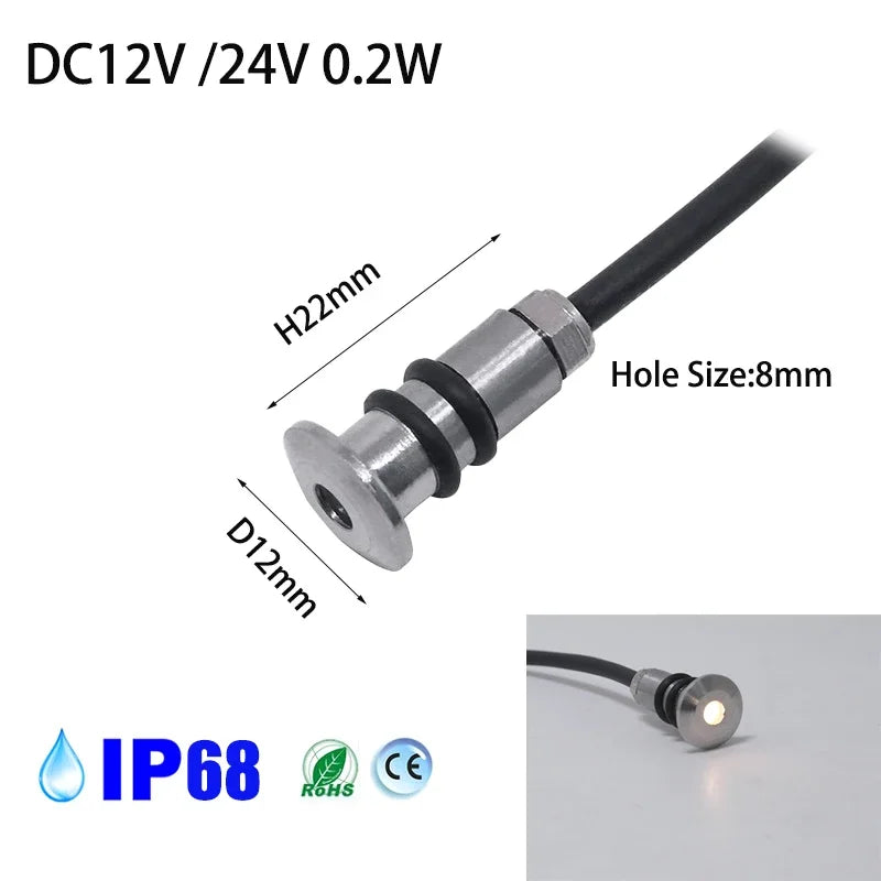 Mini LED 12V Deck Light Recessed Outdoor Led Spot Waterproof IP68 Step Light Garden Path Star Decor DC24V Underground Spotlight