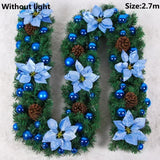 Christmas LED Rattan Garland 2.7m Artificial Xmas Tree Wreath, Decorative Banner for Home Fireplace Door Staircase Party Decor