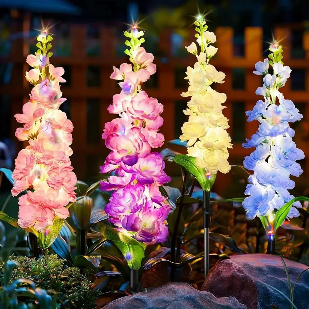 Solar Multicolor Artificial Tall Delphinium Larkspur Stake Lights,Waterproof  Ground Lamp for Outdoor Lawn, Yard, Garden Pathway
