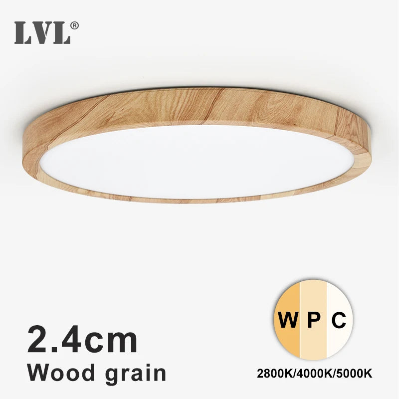 Modern LED Ceiling Light - Wood Grain & Gold 3-Color Home Lighting