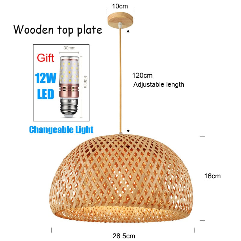 Handmade Vintage Pendant Lamp Bamboo Restaurant Café Chandeliers Wood Base E27 Bulb Lighting Hotel Bedroom Interior Classical
