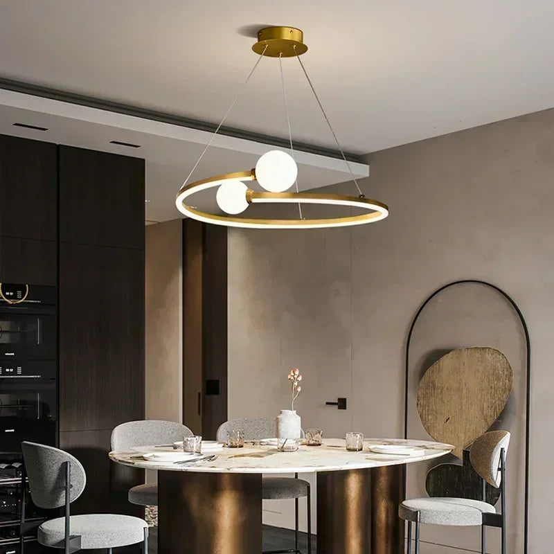 Nordic Minimalist Ring Pendant Lamp Dimmable for Table Dining Room Kitchen Island Bedroom Chandelier Lustre Lighting Fixture