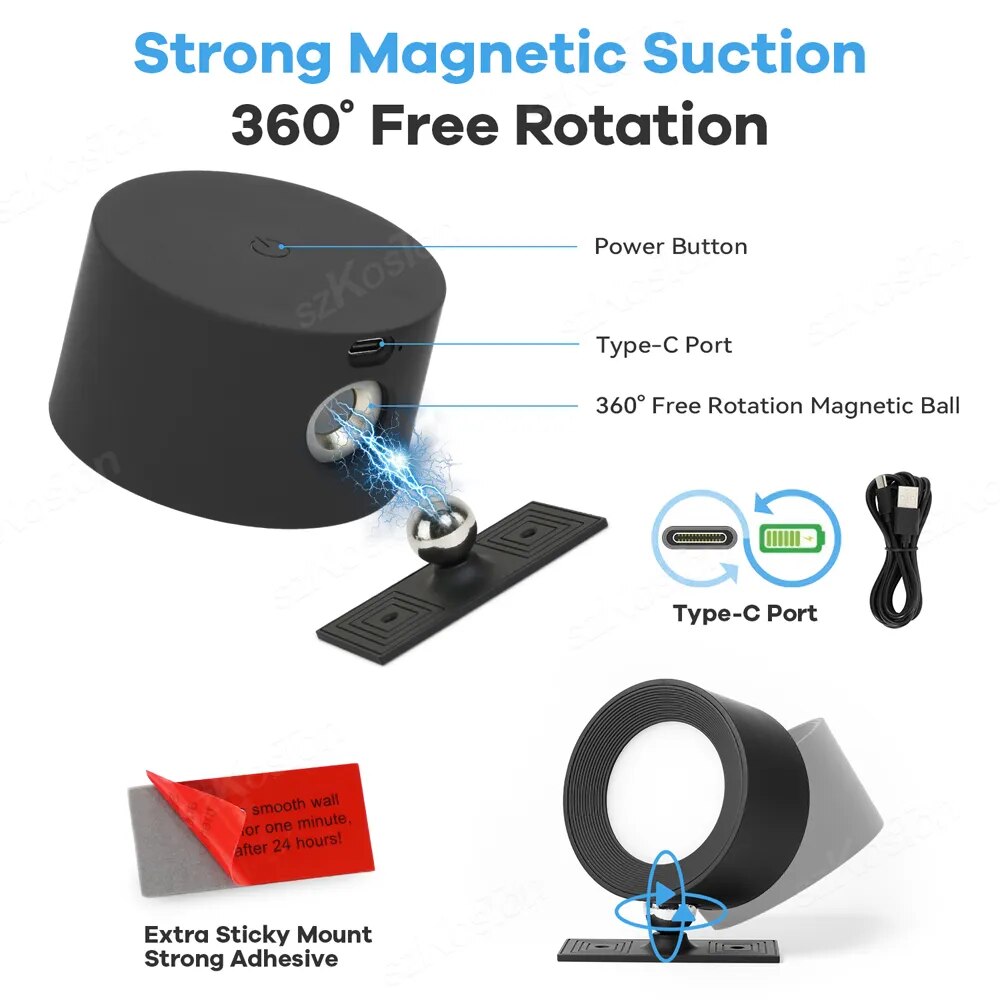 Modern Indoor Wall Lamp Magnetic 360 Projector Rechargeable Sconce Home Lighting Bedroom Living Room Aisle Decor LED Wall Light