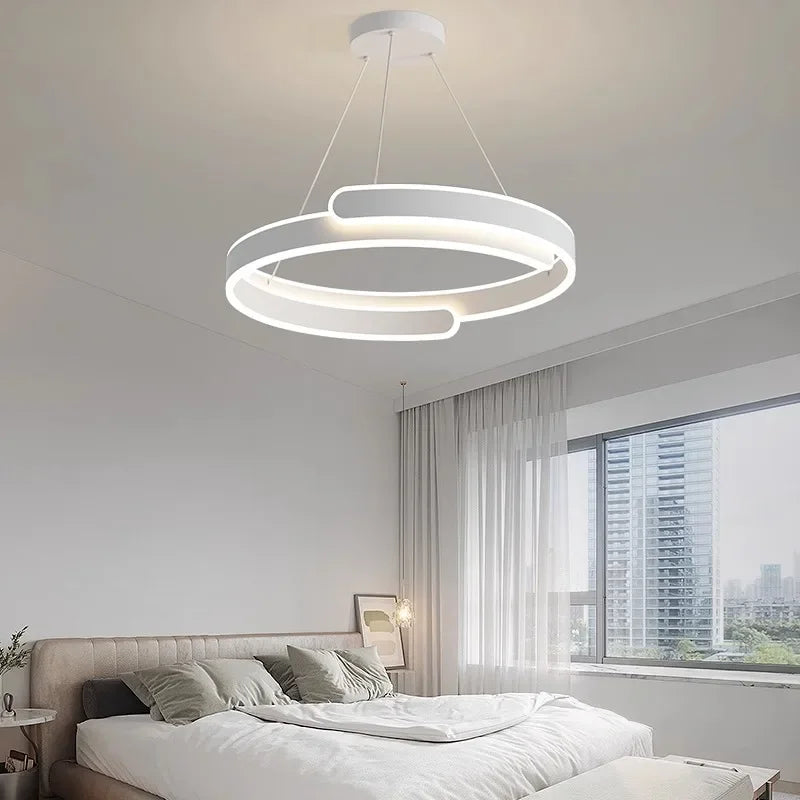 Simple Modern Living Room Pendant Light Creamy Style High-end Atmospheric Bedroom Light LED Nordic Study Circular Ring Lamp