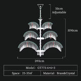 Hand Carving Gold Brass Hanging Pendant Lights Villa Living Room Luxury Crystal Palm Chandelier