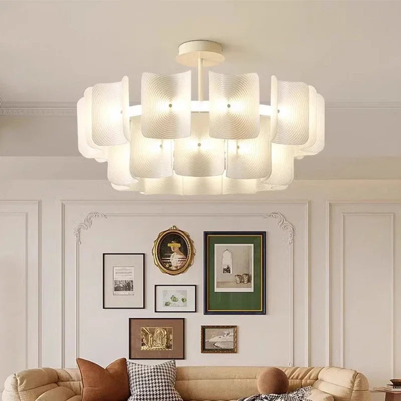White Large Chandelier Minimalist Wabi Sabi Acrylic Lamp Dining Living Room Hotel Lobby Hanging Lamp Fixture