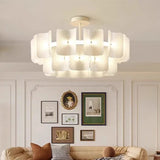 White Large Chandelier Minimalist Wabi Sabi Acrylic Lamp Dining Living Room Hotel Lobby Hanging Lamp Fixture