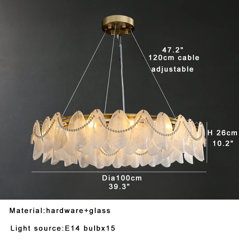 Luxury Glass Chandelier with Pearl Accents - Modern Ceiling Pendant Light Fixture for Living Room, Dining Room & Bedroom
