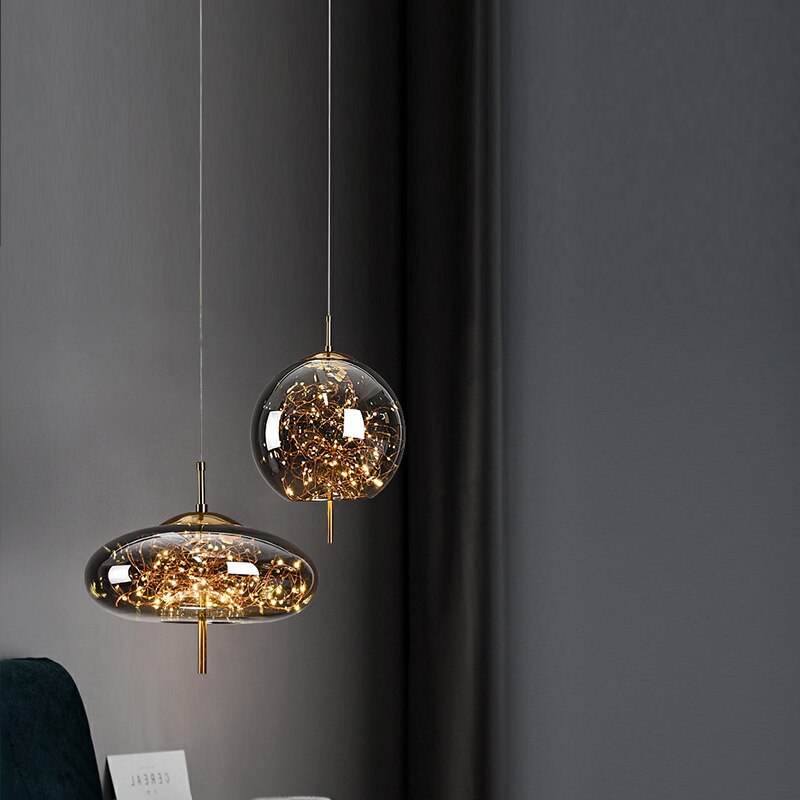 Nordic Glass Ball bedroom chandeliers for Dining Room kitchen fixture pendant lights Restaurant art Decor amber Hanging Lamp