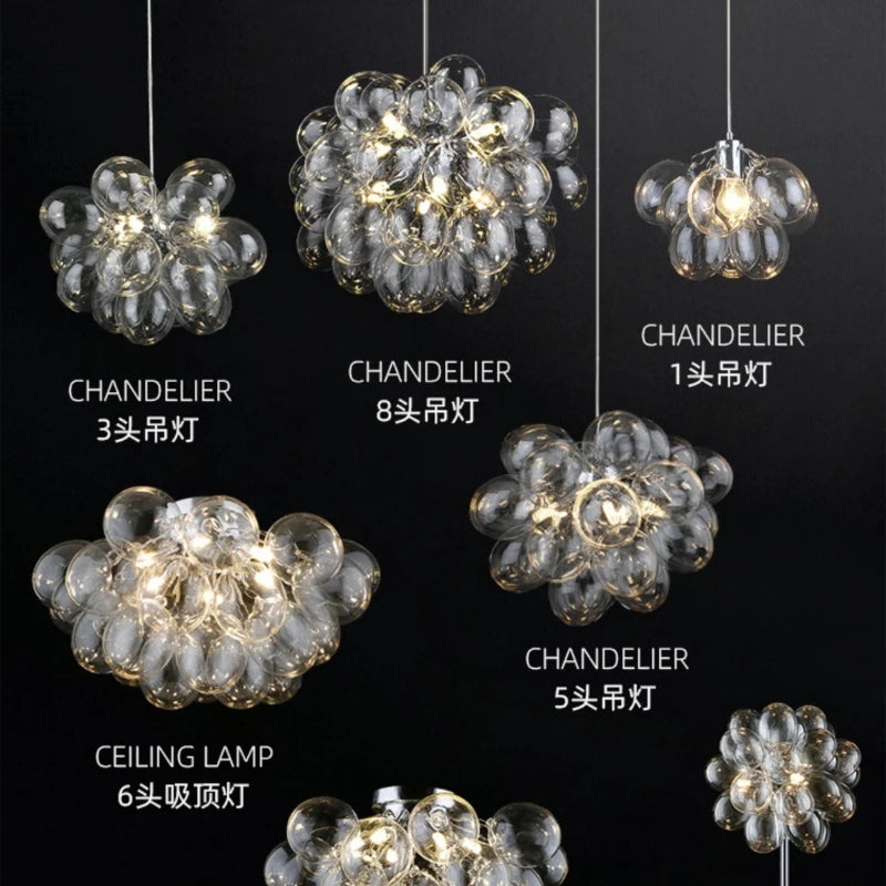 Nordic Balloon Bubble Lighting Boy Children's Bedroom Chandelier Living Room Model Restaurant Creative Ash Glass Lamp