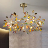 Modern Colorful Agate LED Ceiling Chandeliers Lighting Romantic Leaves Shape Pendant Lamp Living Dining Room Bedroom Decor Light
