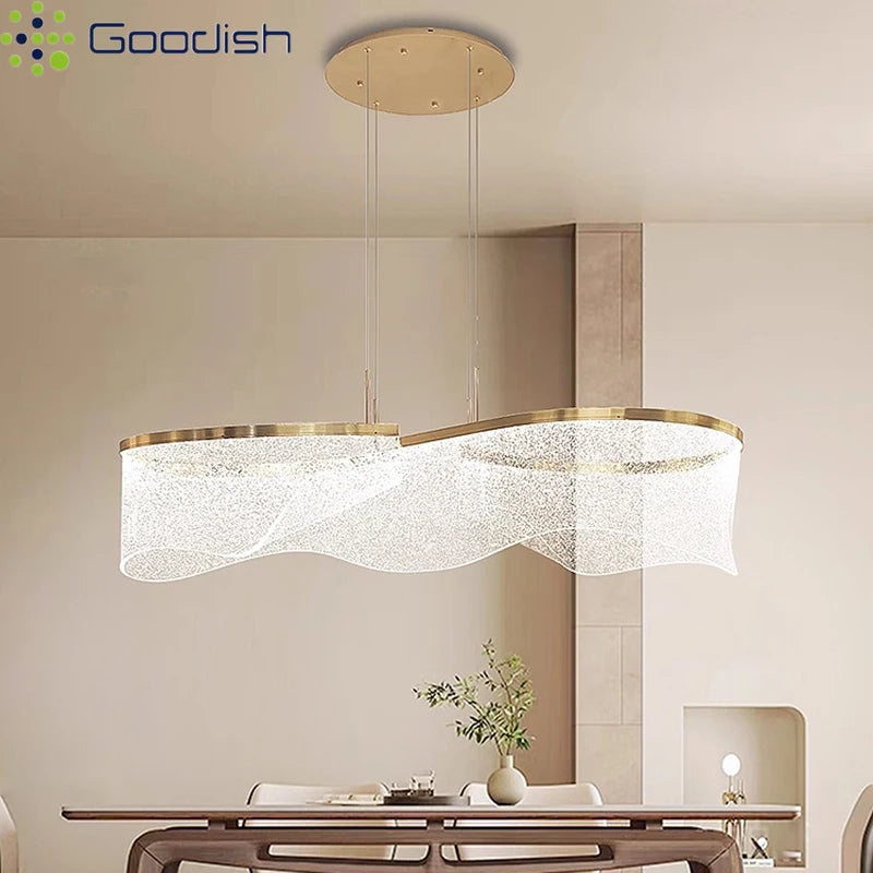 Medieval Bauhaus Luxury Fiberglass Paper Scarf Shape Wedge LED Pendant Light Lustre Lamps for Living Room Decoration Chandeliers