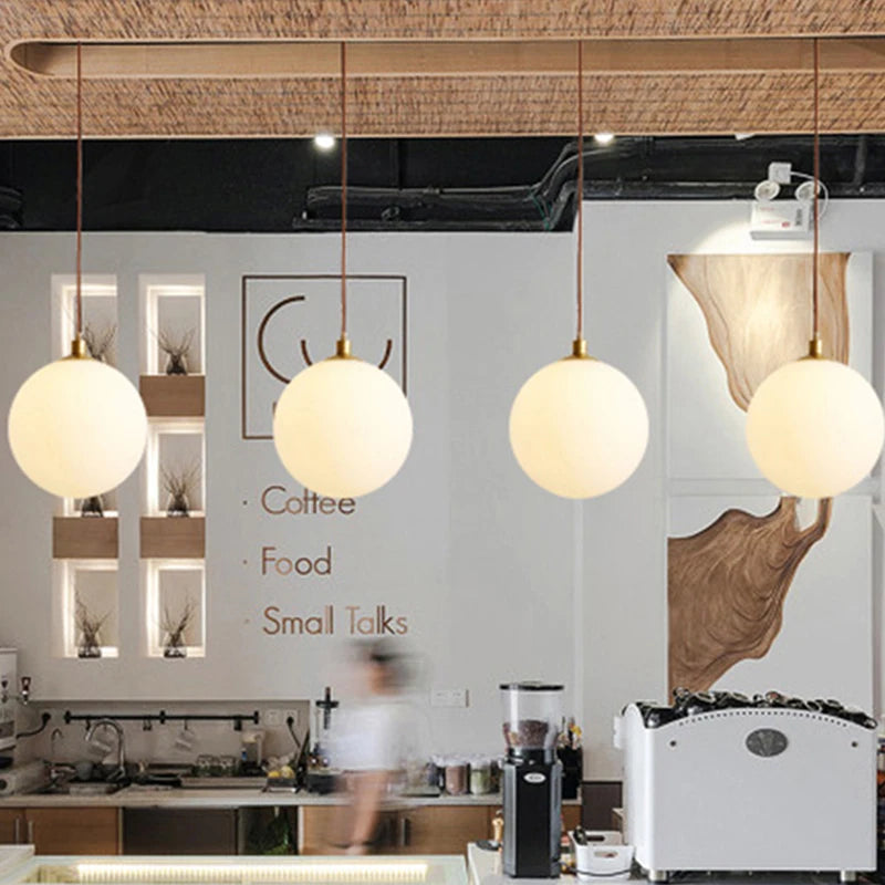 Modern Glass Ball Pendant Lights White Globe Hanging Lamps Bar Restaurant Decor Luminaire Bedroom Light LED Pendant Lamp