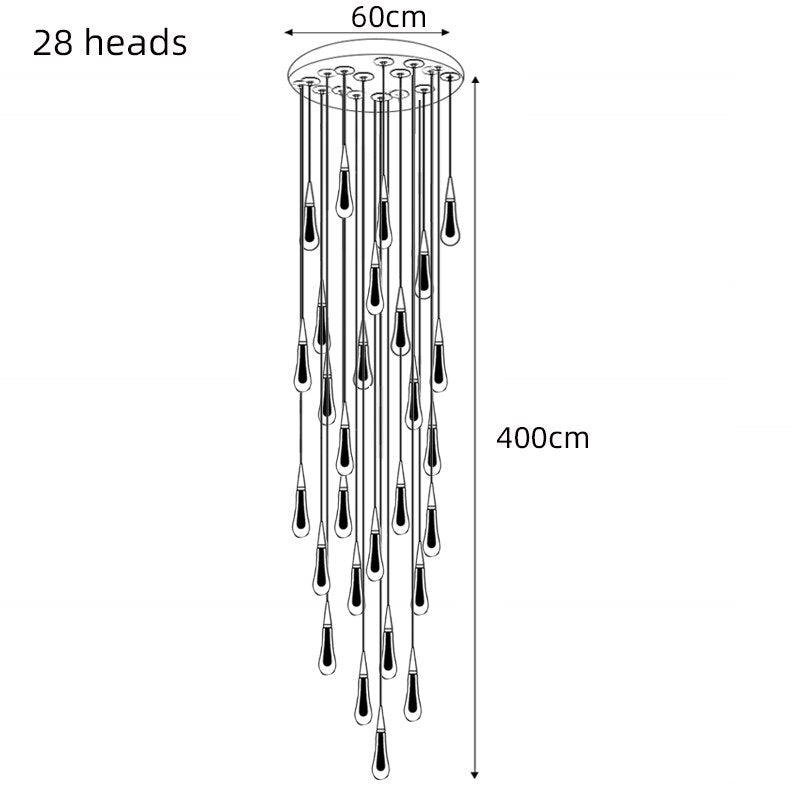Modern Creative LED Lamp Pendant ForStair Lamp,Duplex Building Villa,Apartmenthigh Hanging Simple Crystal Gold Flowing Waterdrop