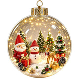 Clear Acrylic Lighted Christmas Ball Ornament Mini Interior Scene Warm LED Light-Up Tree Hanging Bauble Shock-Resistant Cartoon