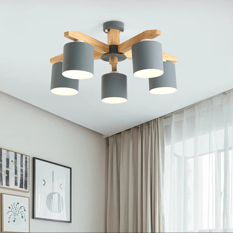 Nordic hotel solid wood E27 ceiling chandelier modern chandelier restaurant bedroom lamp living room lighting lamps wholesale