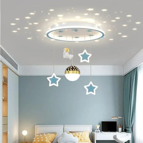 Modern Creative Star Children's Room LED Chandeliers for Bedroom Study Design Ring Lamp Home Decors Cartoon Warm Lighting Fixture