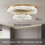 Modern Italian Luxury Living Room Crystal Ceiling Light, Golden Circular Copper Dining Room Home Decoration Lamp, LED Decoration