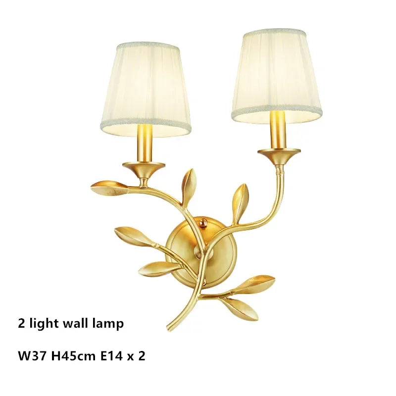 American Retro Luxury Gold Copper Chandeliers Living Dining Bedroom Pendant Lights Fabric Shades Flower Deco Led Lighting Lamps