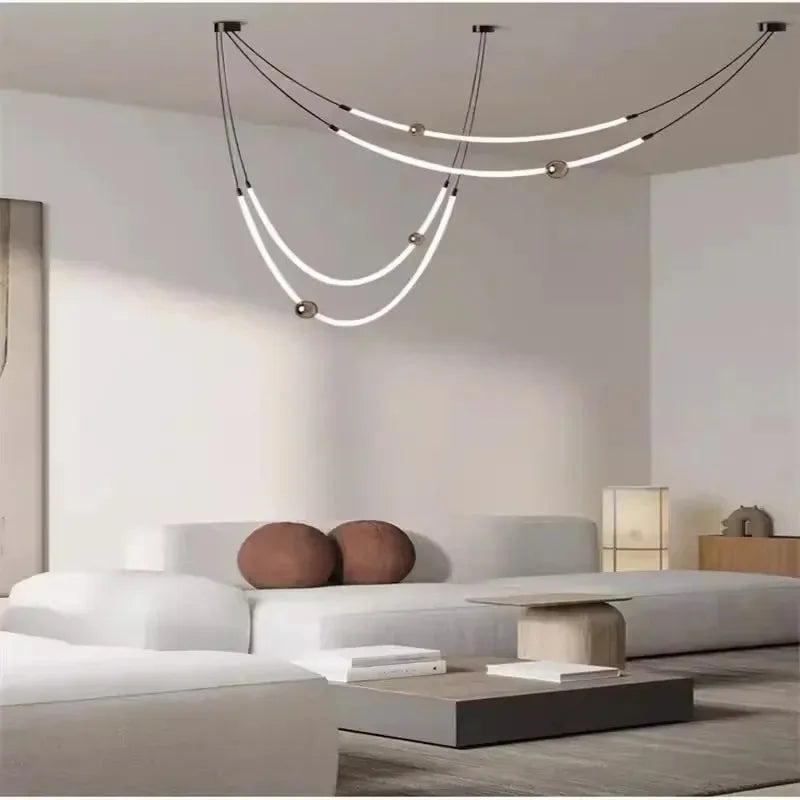 Modern Nordic Artistic Decorative Long Lines LED Pendant Light Hanging Lamps Exhibition Gallery Restaurant Lighting Fixture